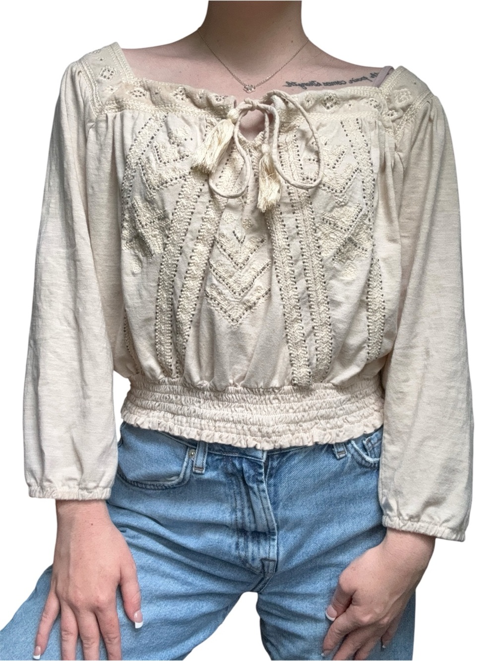 Lucky Brand Beaded Square-Neck Blouse